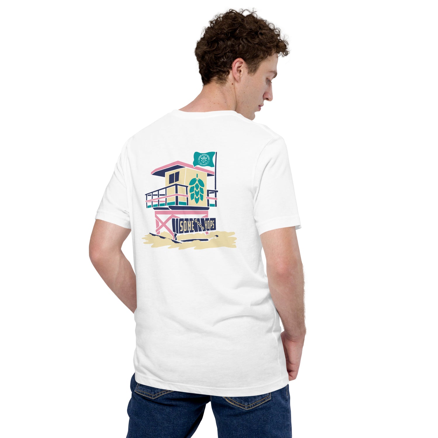 Some Good Hops Beach Lifeguard Tower T-Shirt - White (Back View 2)
