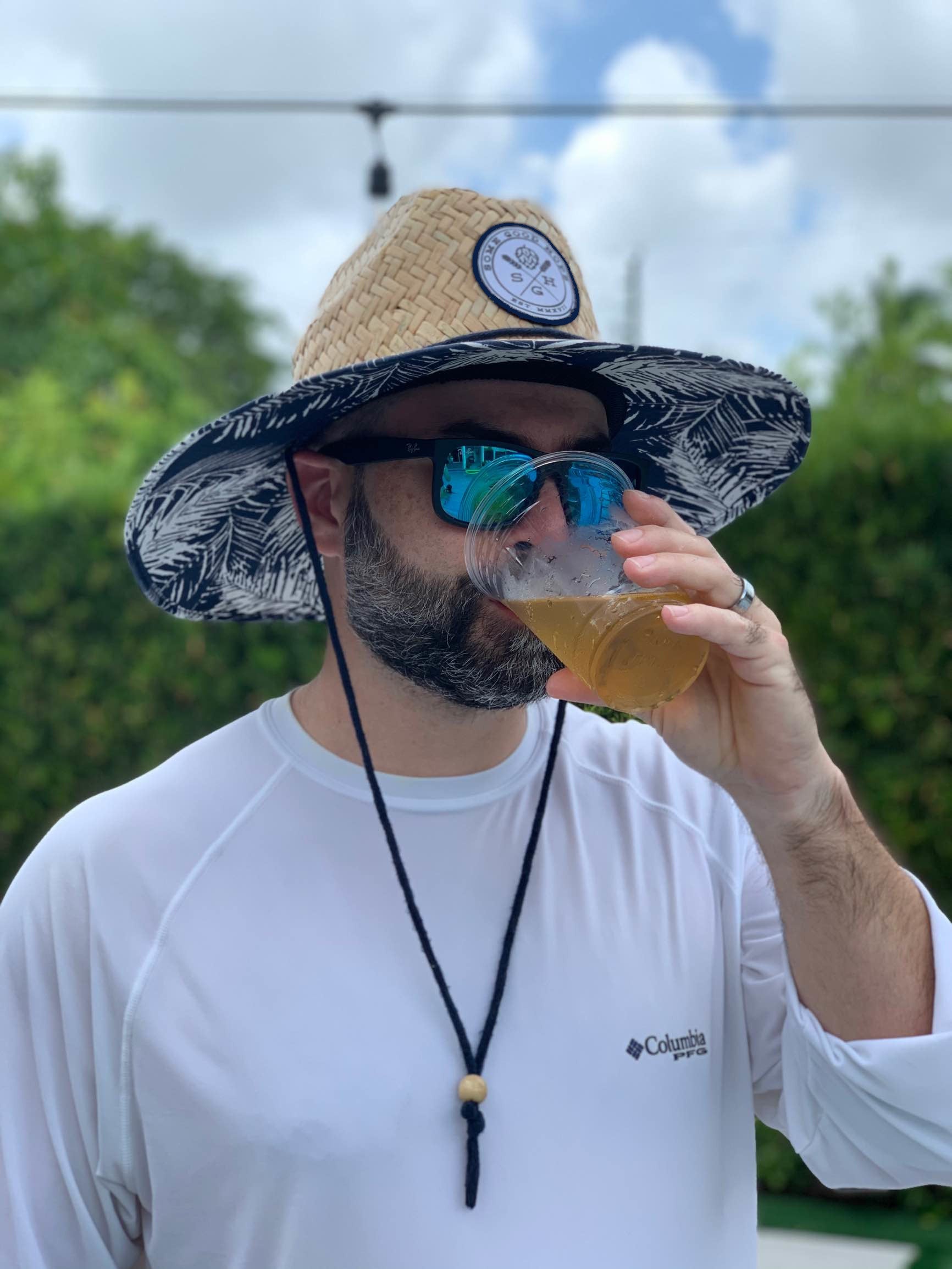 Some Good Hops Navy Palm Print Straw UPF Lifeguard Hat - For Men