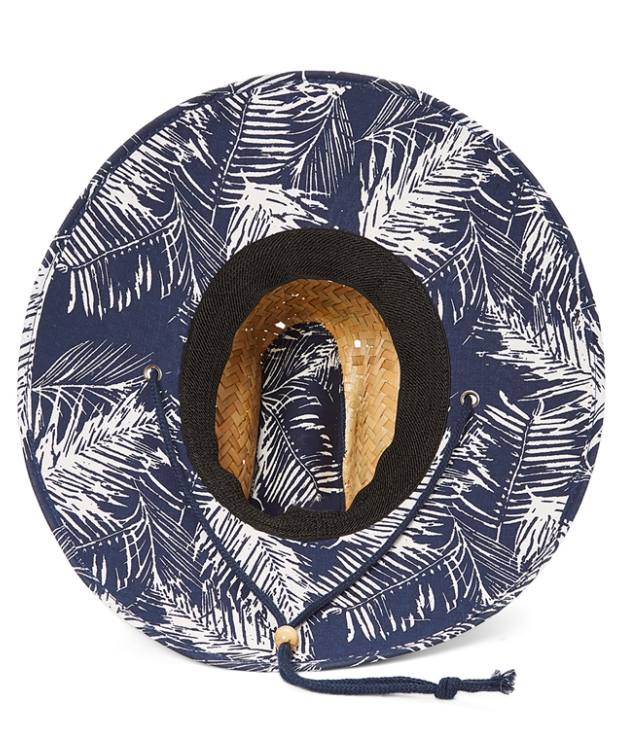 Some Good Hops Navy Palm Print Straw UPF Lifeguard Hat - Underneath