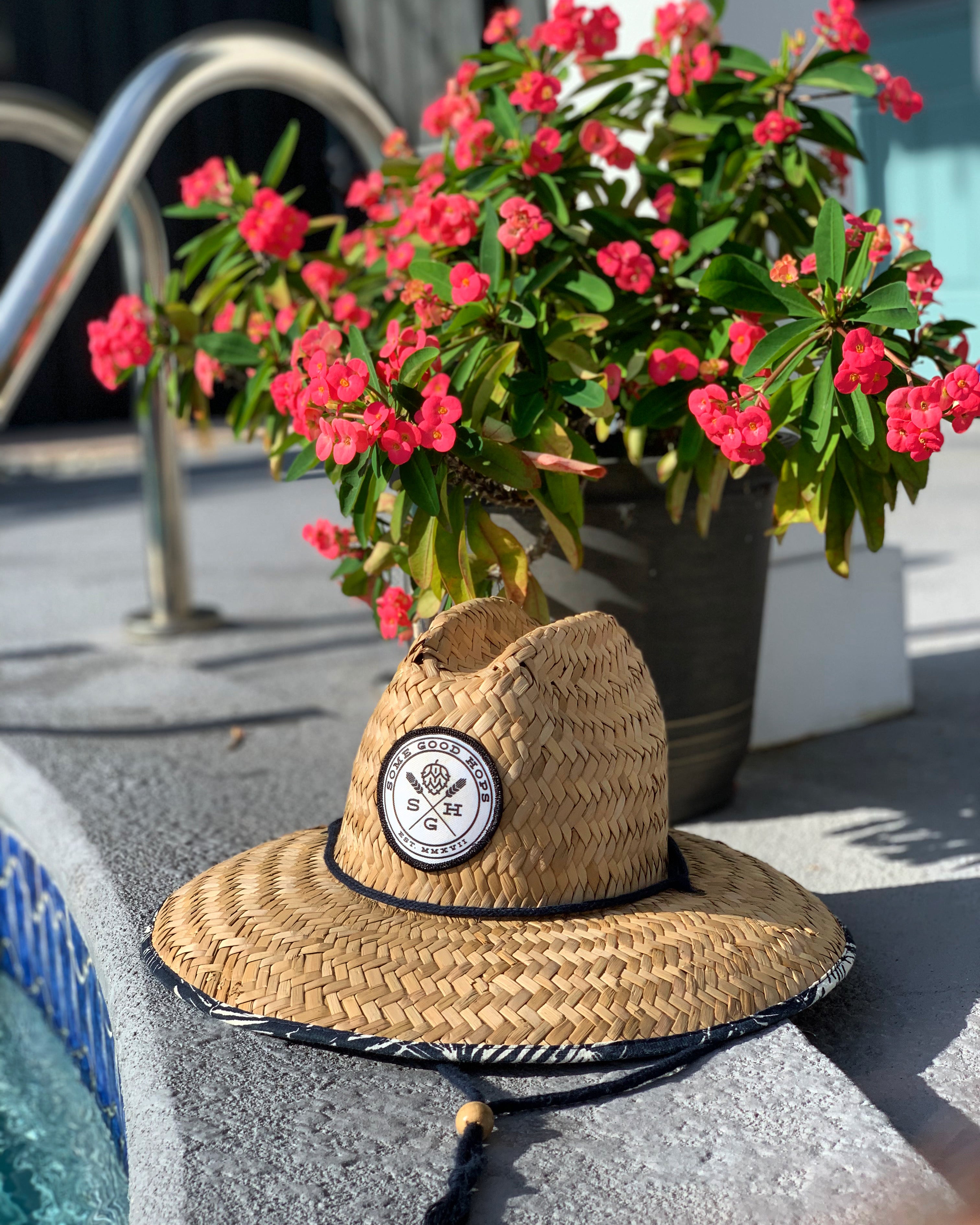 Some Good Hops Navy Palm Print Straw UPF Lifeguard Hat - Some Good Hops