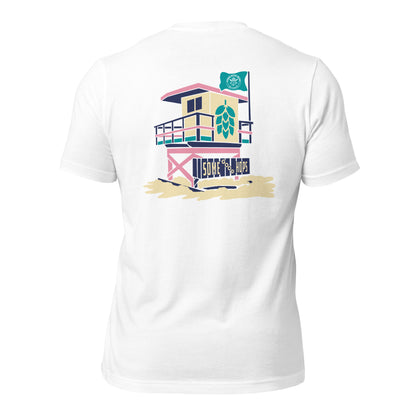 Some Good Hops Beach Lifeguard Tower T-Shirt - White (Back View 1)