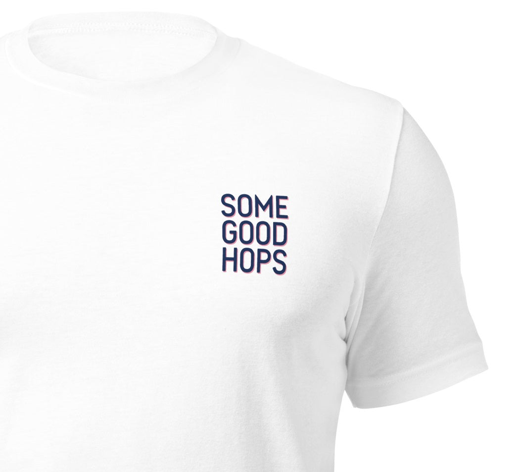 Some Good Hops Beach Lifeguard Tower T-Shirt - White (Front View Close Up)