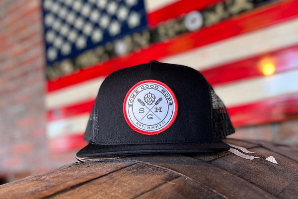 Some Good Hops Black Snapback Hat with White Logo and Red Stitch - Some Good Hops 3
