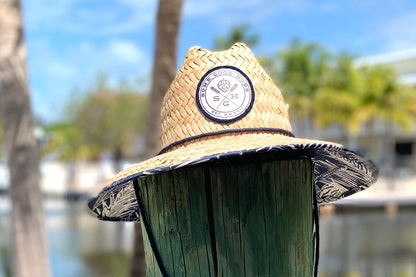Some Good Hops Navy Palm Print Straw UPF Lifeguard Hat