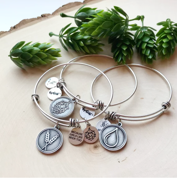Craft Beer Element Silver 3 Bangle Set - &quot;The Hop, The Grain, &amp; The Water&quot; - Some Good Hops